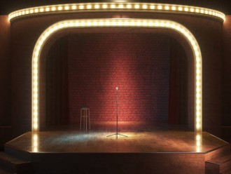 Dark empty comedy cabaret stage. 3d illustration